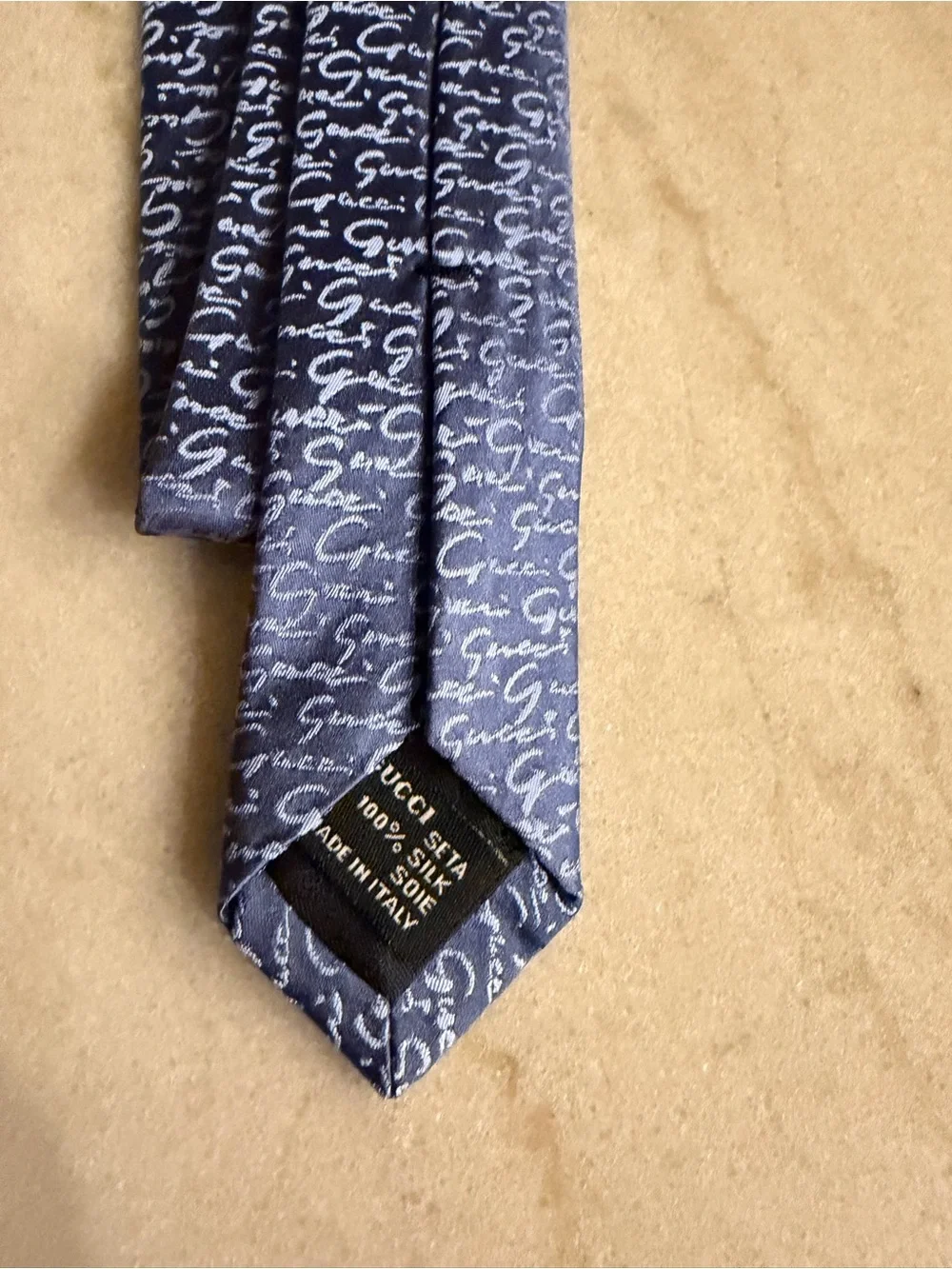 Gucci Blue Silk Tie, featuring a signature monogram pattern blue silk New tags